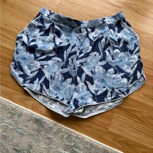 Floral Navy Athletic Shorts with Light Blue Print